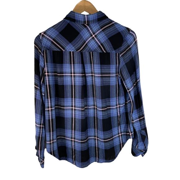 Workshop Republic Clothing Women's Plaid Button Front Flannel Shirt Blue Small - Picture 3 of 7